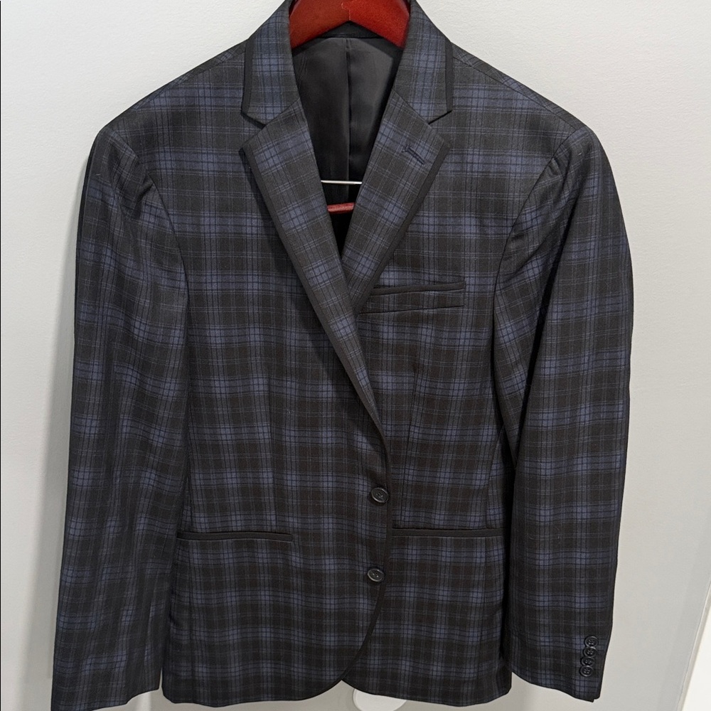 Kenneth Cole Black and Blue Plaid Blazer